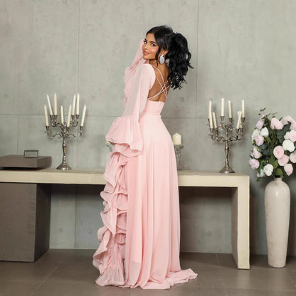 Ruffled pink Tulle Evening Gown, C'est Bio Silk