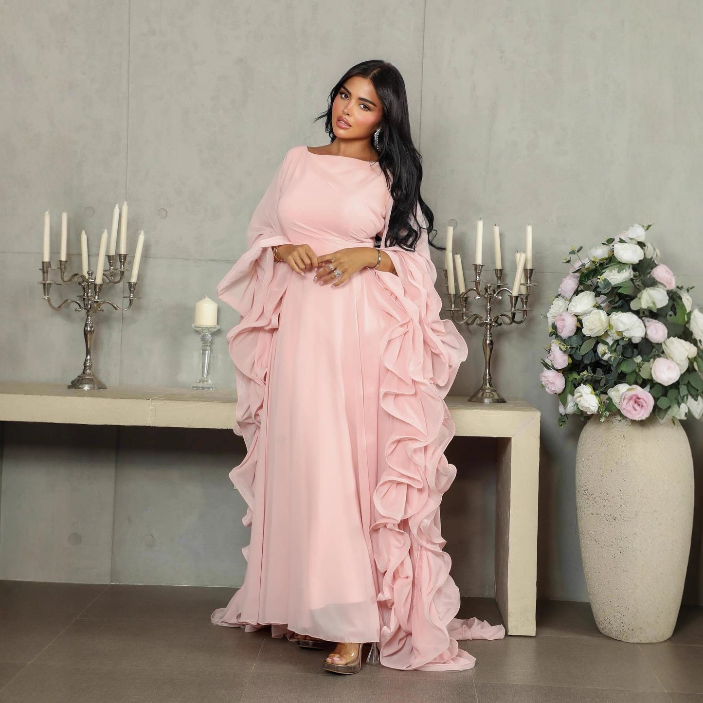 Ruffled pink Tulle Evening Gown, C'est Bio Silk